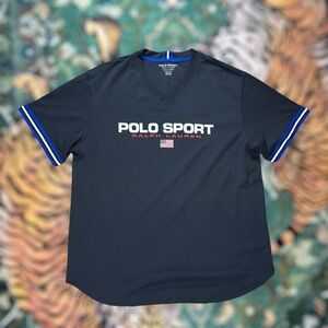 Ralph Lauren Polo Sport Mesh Baseball Jersey Shirt Blue V Nevk Short Sleeve XL